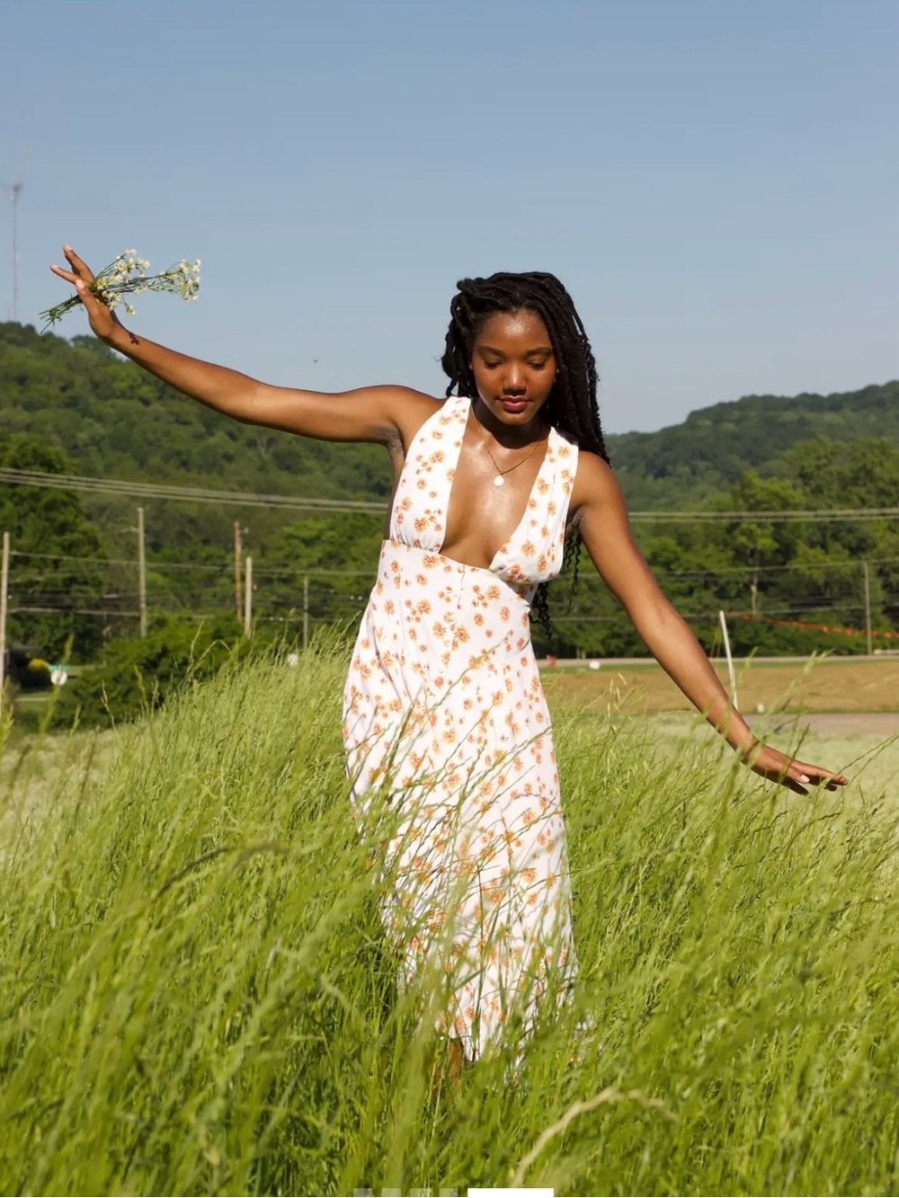 Vanessa Mooney Venus Summer Garden White Floral Midi Dress